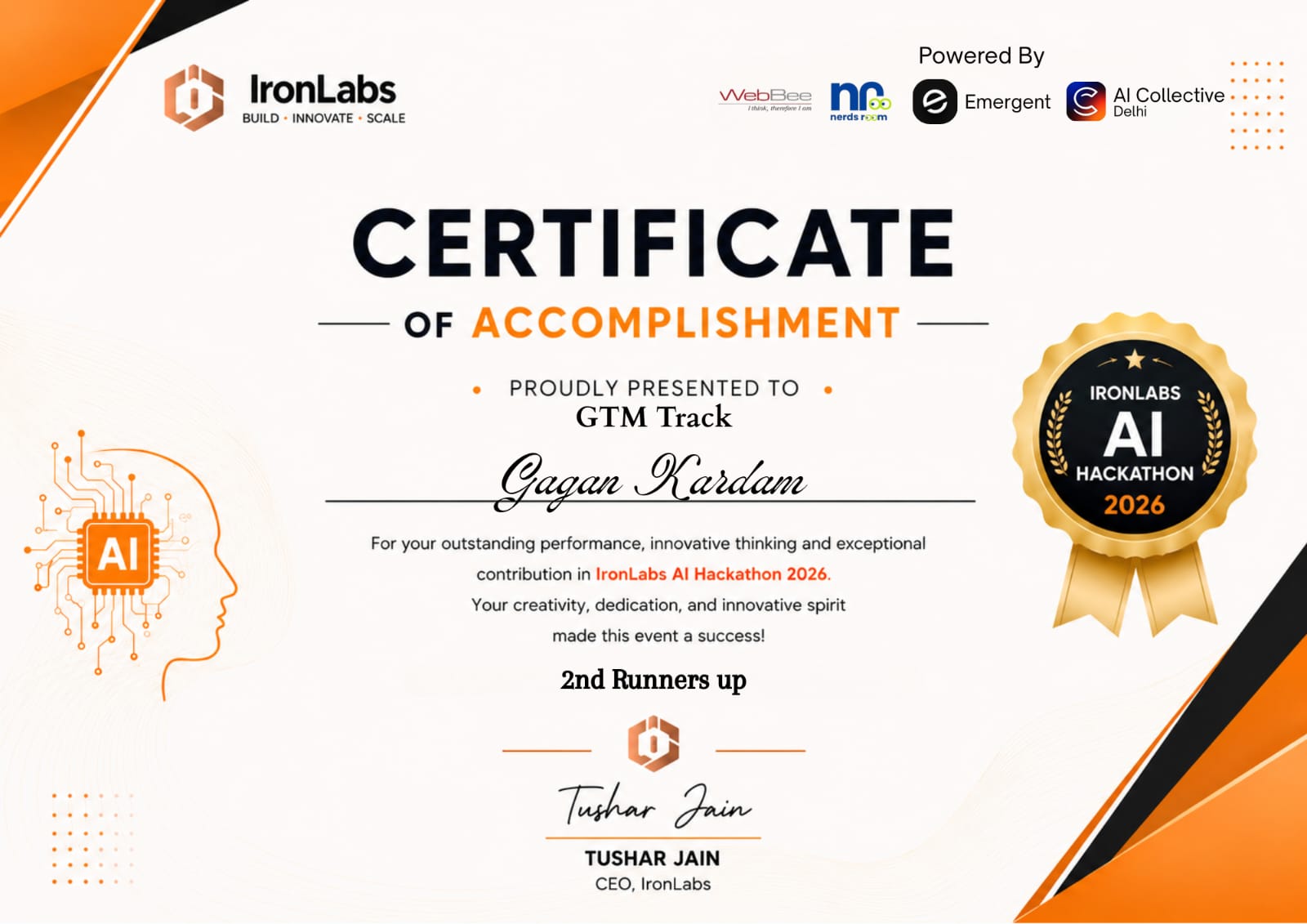 Build with AI Hackathon Certificate
